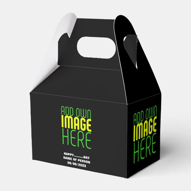 MODERN EDITABLE SIMPLE BLACK IMAGE TEXT TEMPLATE FAVOUR BOX (Front Side)