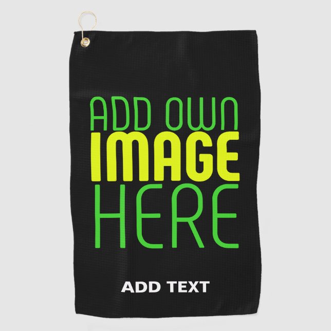 MODERN EDITABLE SIMPLE BLACK IMAGE TEXT TEMPLATE GOLF TOWEL (Front)