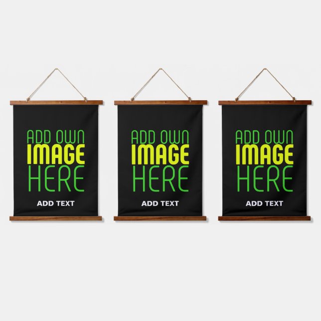 MODERN EDITABLE SIMPLE BLACK IMAGE TEXT TEMPLATE HANGING TAPESTRY (Triple)