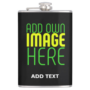 MODERN EDITABLE SIMPLE BLACK IMAGE TEXT TEMPLATE HIP FLASK