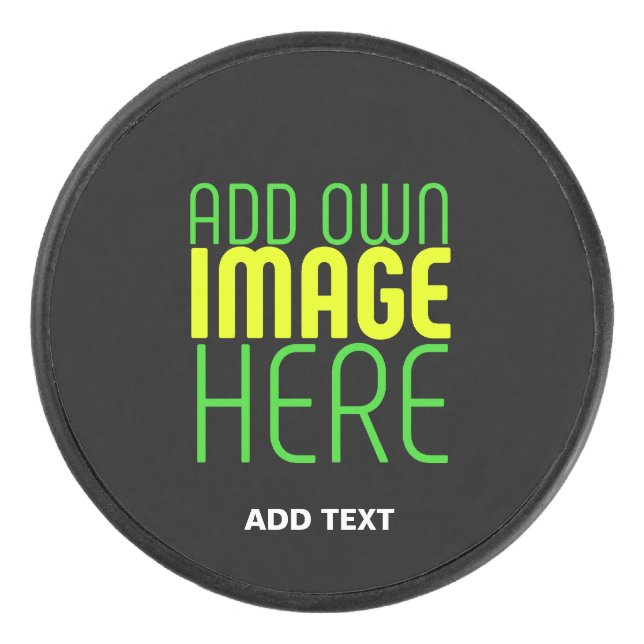 MODERN EDITABLE SIMPLE BLACK IMAGE TEXT TEMPLATE HOCKEY PUCK (Front)