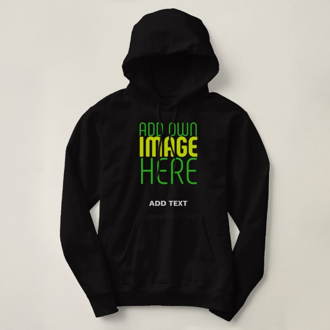 MODERN EDITABLE SIMPLE BLACK IMAGE TEXT TEMPLATE HOODIE (Design Front)