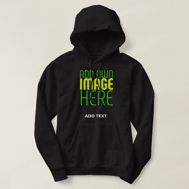MODERN EDITABLE SIMPLE BLACK IMAGE TEXT TEMPLATE HOODIE (Design Front)