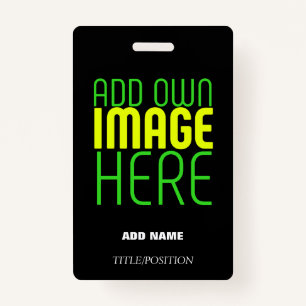 MODERN EDITABLE SIMPLE BLACK IMAGE TEXT TEMPLATE ID BADGE