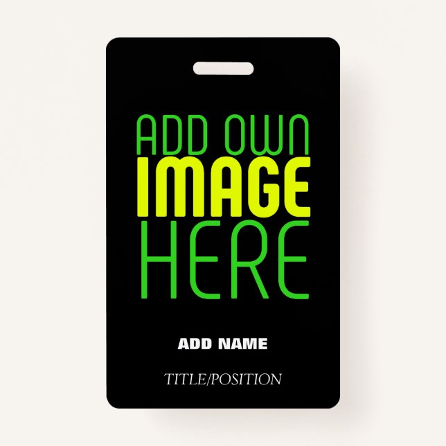 MODERN EDITABLE SIMPLE BLACK IMAGE TEXT TEMPLATE ID BADGE (Front)