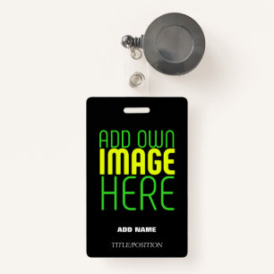 MODERN EDITABLE SIMPLE BLACK IMAGE TEXT TEMPLATE ID BADGE