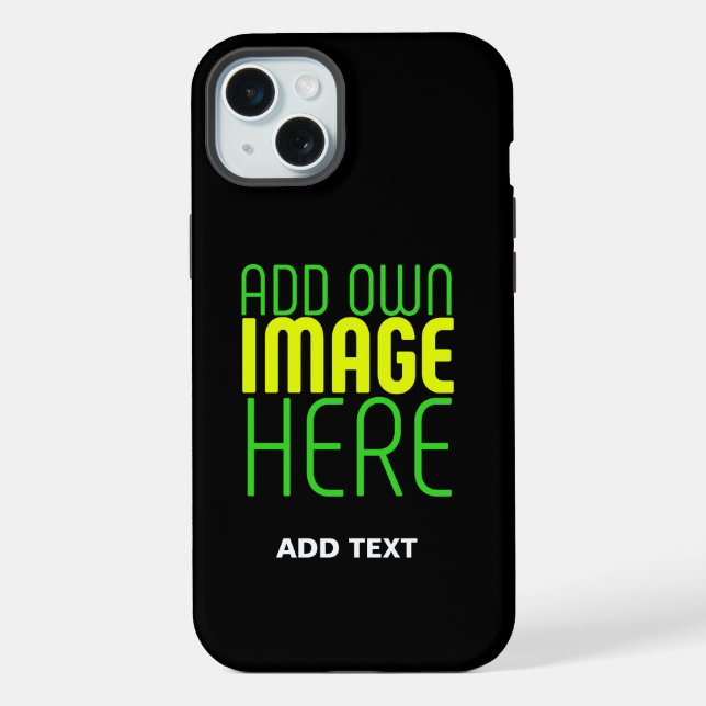 MODERN EDITABLE SIMPLE BLACK IMAGE TEXT TEMPLATE iPhone CASE (Back)