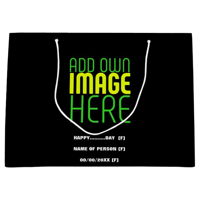 MODERN EDITABLE SIMPLE BLACK IMAGE TEXT TEMPLATE LARGE GIFT BAG (Front)