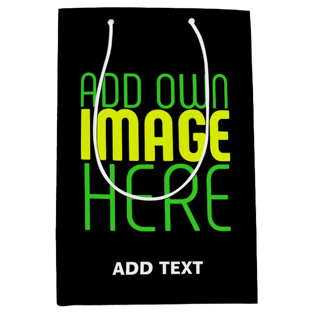 MODERN EDITABLE SIMPLE BLACK IMAGE TEXT TEMPLATE MEDIUM GIFT BAG (Front)