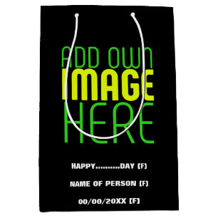 MODERN EDITABLE SIMPLE BLACK IMAGE TEXT TEMPLATE MEDIUM GIFT BAG