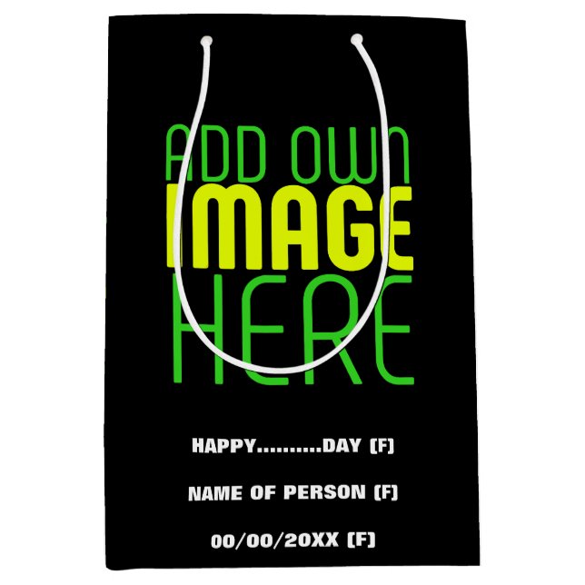 MODERN EDITABLE SIMPLE BLACK IMAGE TEXT TEMPLATE MEDIUM GIFT BAG (Front)