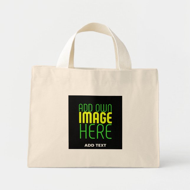 MODERN EDITABLE SIMPLE BLACK IMAGE TEXT TEMPLATE MINI TOTE BAG (Front)