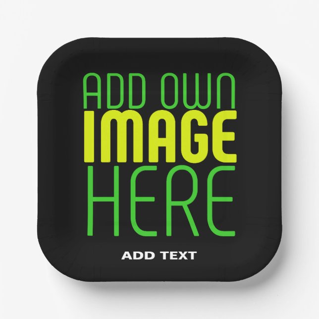 MODERN EDITABLE SIMPLE BLACK IMAGE TEXT TEMPLATE PAPER PLATE (Front)