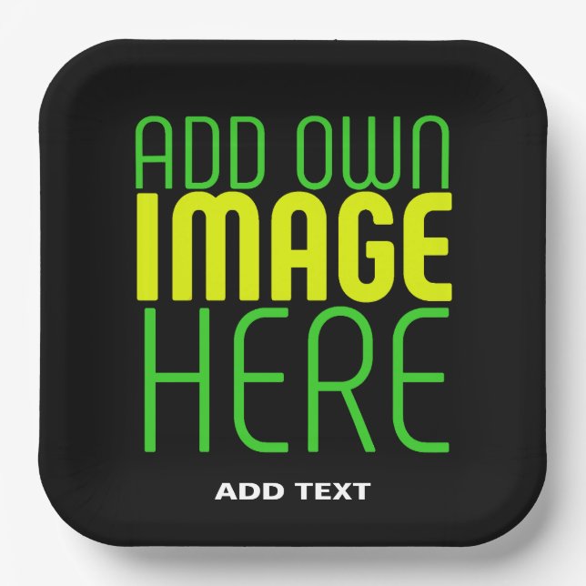 MODERN EDITABLE SIMPLE BLACK IMAGE TEXT TEMPLATE PAPER PLATE (Front)