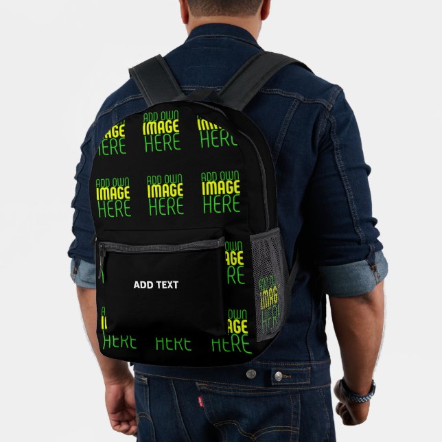 MODERN EDITABLE SIMPLE BLACK IMAGE TEXT TEMPLATE PRINTED BACKPACK (Insitu (Model))