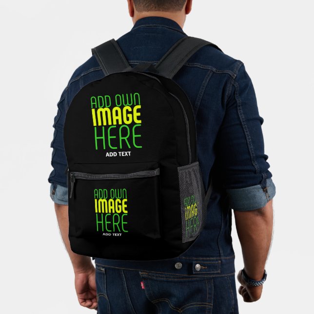  MODERN EDITABLE SIMPLE BLACK IMAGE TEXT TEMPLATE PRINTED BACKPACK (Insitu (Model))