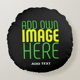 MODERN EDITABLE SIMPLE BLACK IMAGE TEXT TEMPLATE ROUND CUSHION