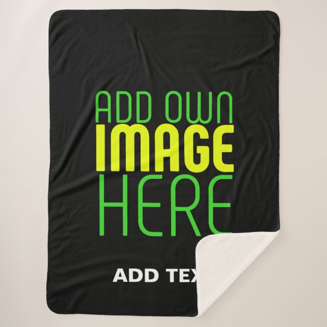 MODERN EDITABLE SIMPLE BLACK IMAGE TEXT TEMPLATE SHERPA BLANKET (Front)