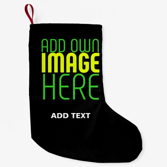 MODERN EDITABLE SIMPLE BLACK IMAGE TEXT TEMPLATE SMALL CHRISTMAS STOCKING (Front)
