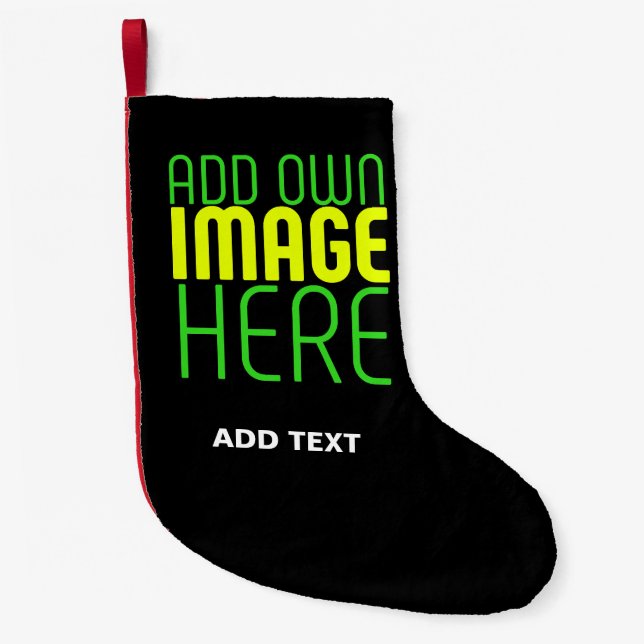 MODERN EDITABLE SIMPLE BLACK IMAGE TEXT TEMPLATE SMALL CHRISTMAS STOCKING (Front)