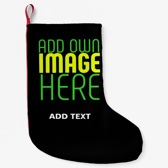 MODERN EDITABLE SIMPLE BLACK IMAGE TEXT TEMPLATE SMALL CHRISTMAS STOCKING (Front)
