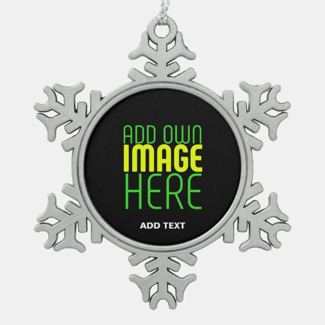 MODERN EDITABLE SIMPLE BLACK IMAGE TEXT TEMPLATE SNOWFLAKE PEWTER CHRISTMAS ORNAMENT (Front)