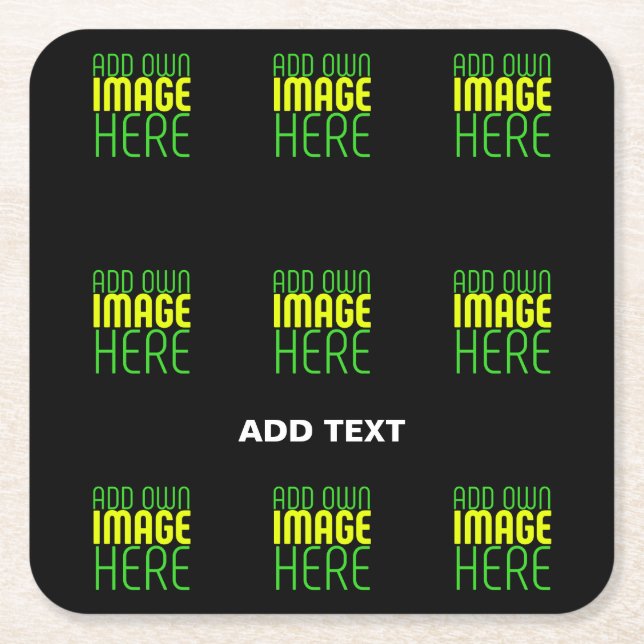 MODERN EDITABLE SIMPLE BLACK IMAGE TEXT TEMPLATE SQUARE PAPER COASTER (Front)
