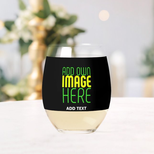 MODERN EDITABLE SIMPLE BLACK IMAGE TEXT TEMPLATE STEMLESS WINE GLASS (Insitu (Wedding))