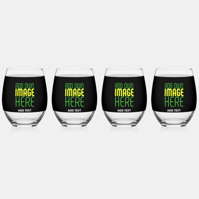 MODERN EDITABLE SIMPLE BLACK IMAGE TEXT TEMPLATE STEMLESS WINE GLASS (Front)