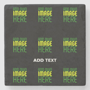 MODERN EDITABLE SIMPLE BLACK IMAGE TEXT TEMPLATE STONE COASTER