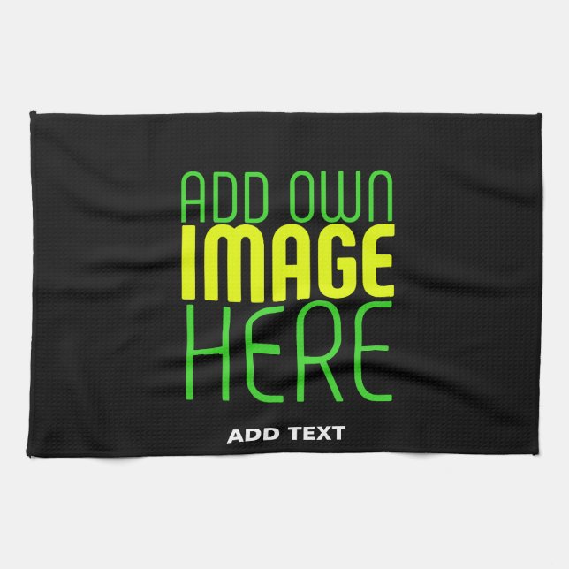 MODERN EDITABLE SIMPLE BLACK IMAGE TEXT TEMPLATE TEA TOWEL (Horizontal)