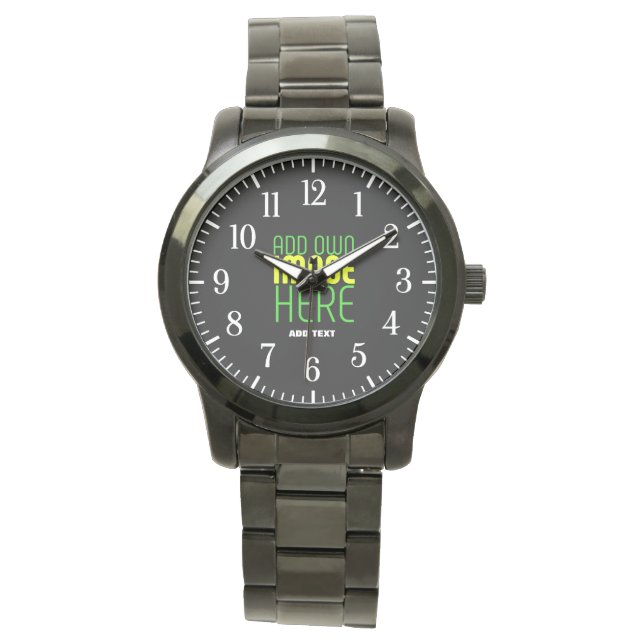 MODERN EDITABLE SIMPLE BLACK IMAGE TEXT TEMPLATE WATCH (Front)