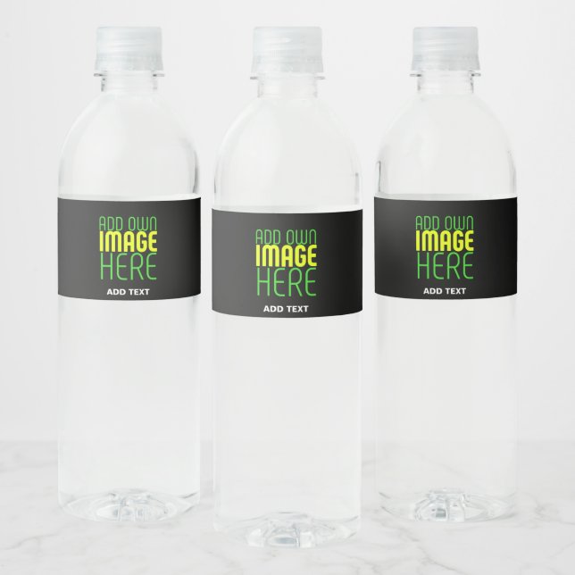 MODERN EDITABLE SIMPLE BLACK IMAGE TEXT TEMPLATE WATER BOTTLE LABEL (Bottles)