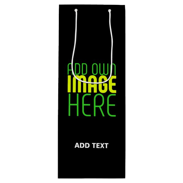 MODERN EDITABLE SIMPLE BLACK IMAGE TEXT TEMPLATE WINE GIFT BAG (Front)