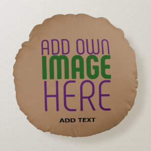 MODERN EDITABLE SIMPLE BROWN IMAGE TEXT TEMPLATE ROUND CUSHION