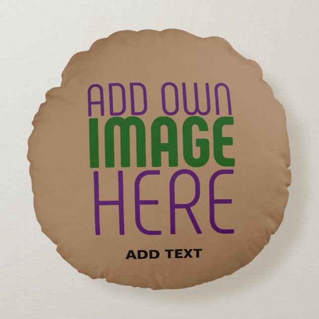 MODERN EDITABLE SIMPLE BROWN IMAGE TEXT TEMPLATE ROUND CUSHION (Front)