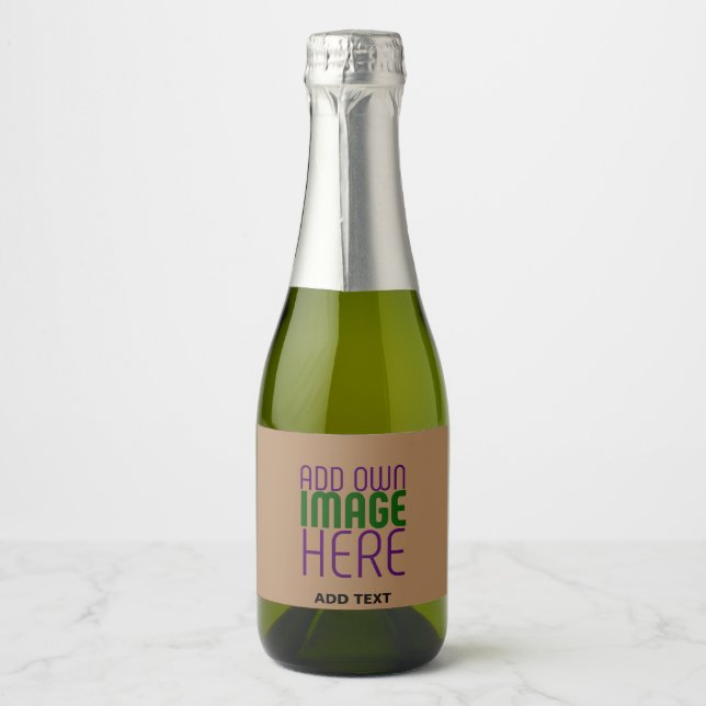 MODERN EDITABLE SIMPLE BROWN IMAGE TEXT TEMPLATE SPARKLING WINE LABEL (Front)