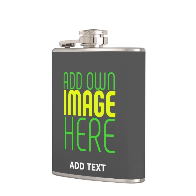 MODERN EDITABLE SIMPLE GREY IMAGE TEXT TEMPLATE HIP FLASK (Left)