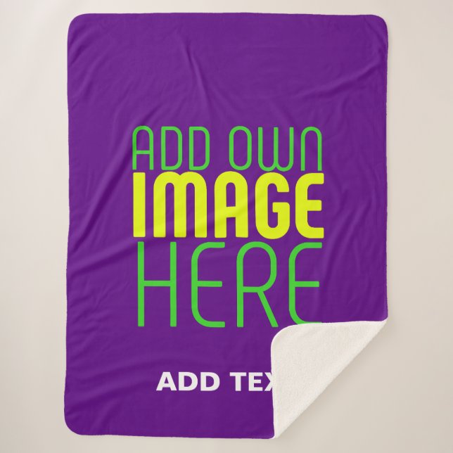 MODERN EDITABLE SIMPLE INDIGO IMAGE TEXT TEMPLATE SHERPA BLANKET (Front)
