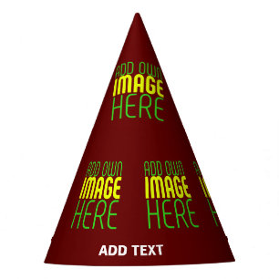 MODERN EDITABLE SIMPLE OXBLOOD IMAGE TEXT TEMPLATE PARTY HAT