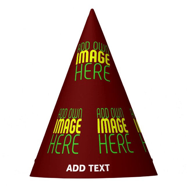 MODERN EDITABLE SIMPLE OXBLOOD IMAGE TEXT TEMPLATE PARTY HAT (Front)
