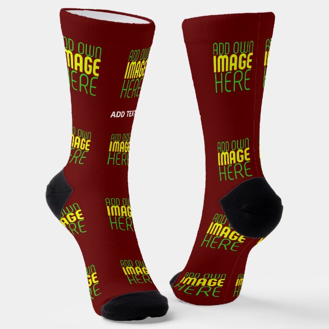 MODERN EDITABLE SIMPLE OXBLOOD IMAGE TEXT TEMPLATE SOCKS (Angled)