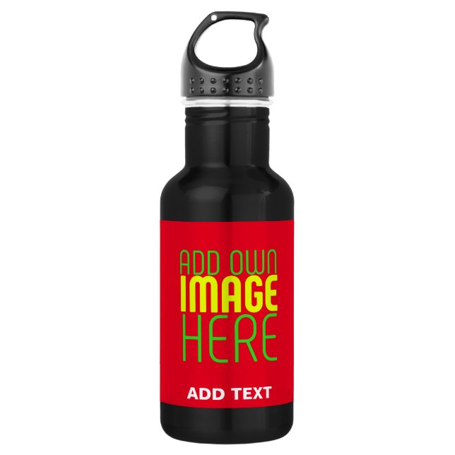 MODERN EDITABLE SIMPLE RED IMAGE TEXT TEMPLATE 532 ML WATER BOTTLE (Front)