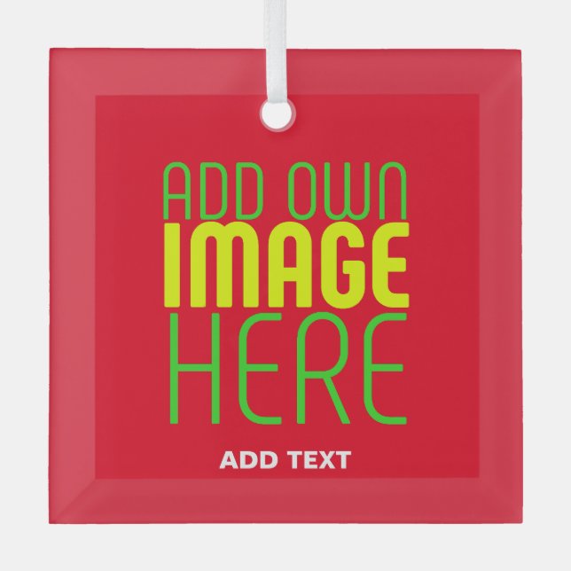 MODERN EDITABLE SIMPLE RED IMAGE TEXT TEMPLATE GLASS TREE DECORATION (Front)