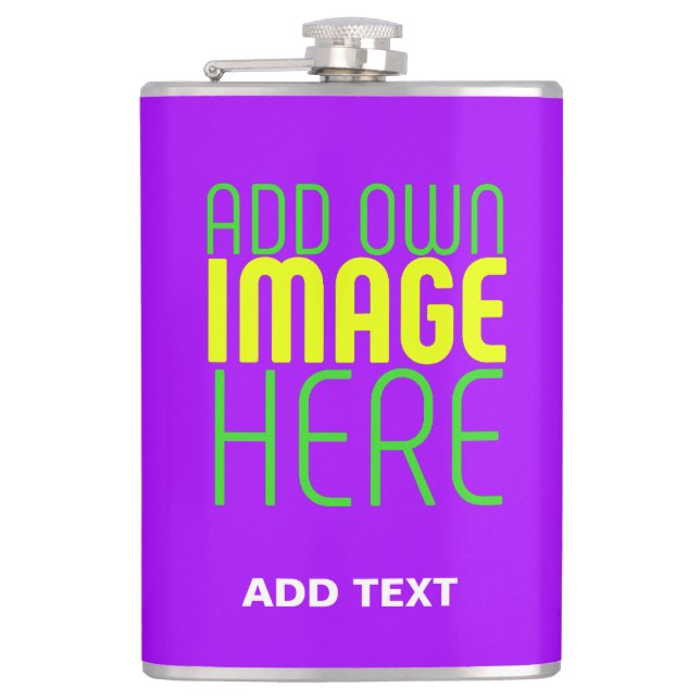 MODERN EDITABLE SIMPLE VIOLET IMAGE TEXT TEMPLATE HIP FLASK (Front)
