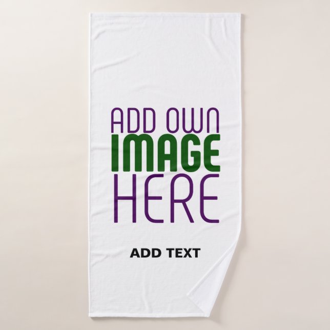 MODERN EDITABLE SIMPLE WHITE IMAGE TEXT TEMPLATE BATH TOWEL (Bath Towel)