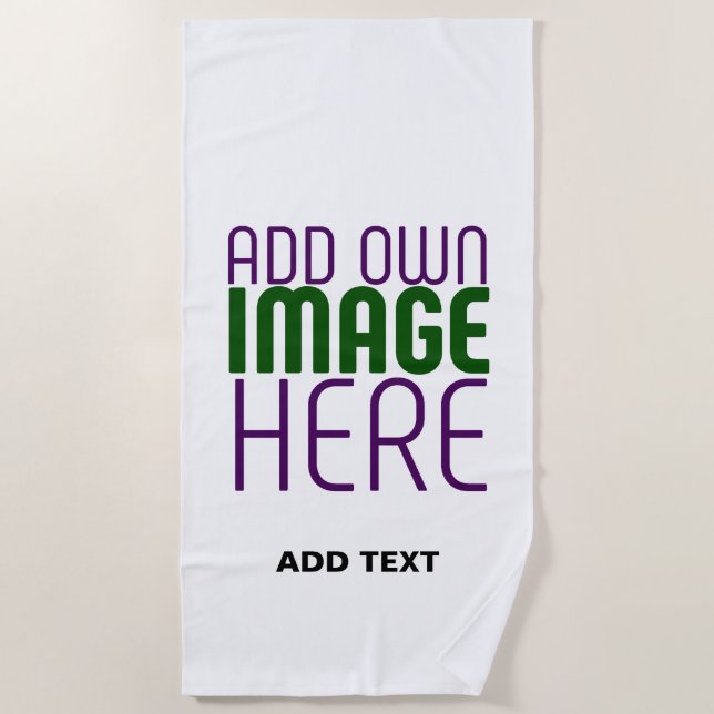 MODERN EDITABLE SIMPLE WHITE IMAGE TEXT TEMPLATE BEACH TOWEL (Front)