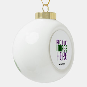  MODERN EDITABLE SIMPLE WHITE IMAGE TEXT TEMPLATE CERAMIC BALL CHRISTMAS ORNAMENT