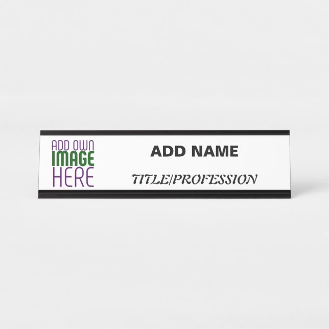 MODERN EDITABLE SIMPLE WHITE IMAGE TEXT TEMPLATE DESK NAME PLATE (Front)