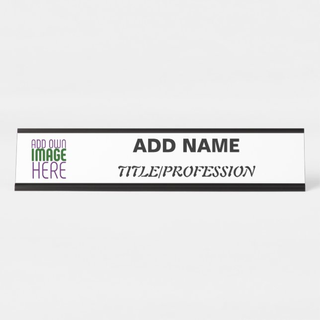 MODERN EDITABLE SIMPLE WHITE IMAGE TEXT TEMPLATE DESK NAME PLATE (Front)
